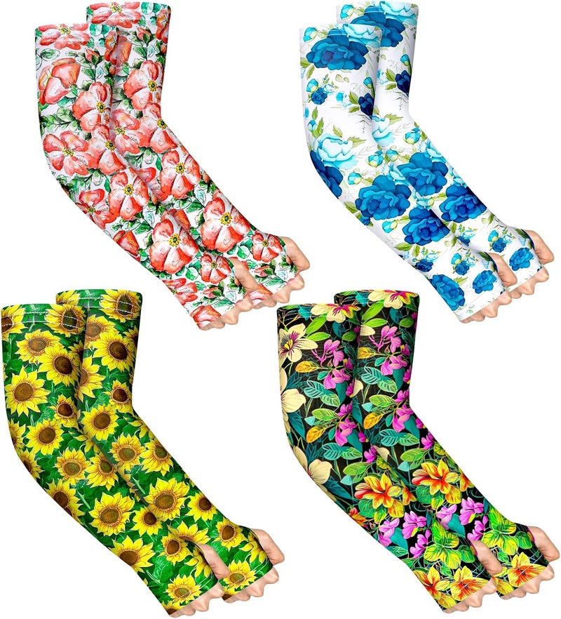 Mukum 4 Pairs Gardening Sleeves Anti-Slip Arm Protection with Thumb Hole Sun Sleeve Cooling Arm Sleeves for Women Men Outdoor - Image 1